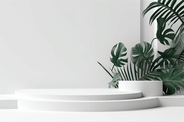 Minimalistic White Vase with a Vibrant Green Plant against a White Wall Generative AI
