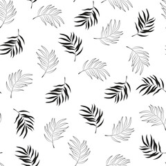 Black and white seamless pattern with a palm leaf