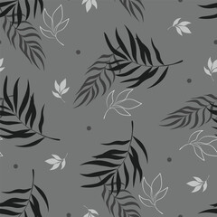 Seamless pattern with leaves on a grey background