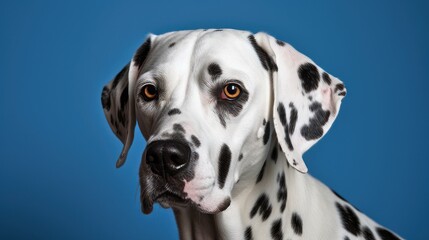 Playful Portrait of Dalmatian Dog on Blue Background-Generative AI