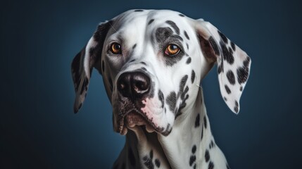 Playful Portrait of Dalmatian Dog on Blue Background-Generative AI