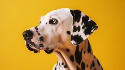 Dalmatian Dog Poses Proudly on Sunny Yellow Background - Generative AI