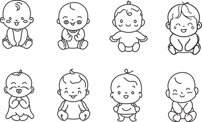 Set of Cute baby Line art vector 