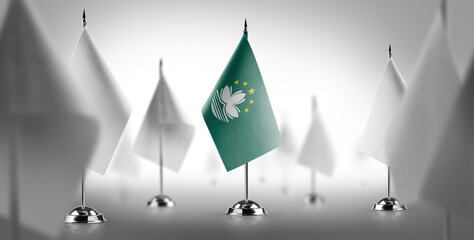 The national flag of the Macao surrounded by white flags