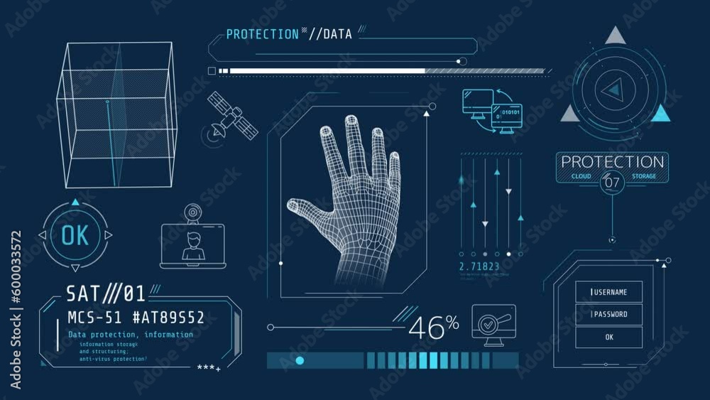 Canvas Prints animated infographics on the theme of satellite internet and data protection.
