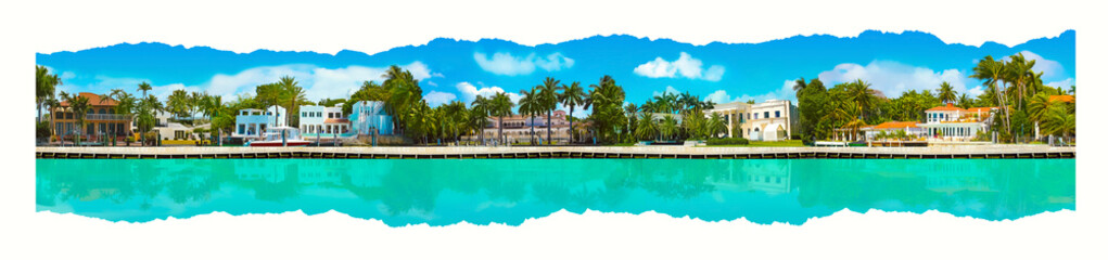 Luxurious mansion in Miami Beach, florida, U.S.A Creative contemporary art collage or design.