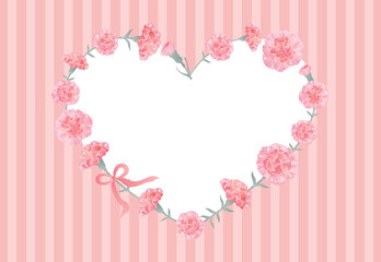 母の日のピンクのカーネーションのハートフレーム