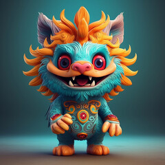 Fototapeta premium A 3D cartoon blue demon with orange stuffed, generative AI