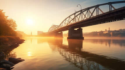 Fototapeta premium bridge over the river, sunset, perfect, visual optic, 2k, canon, nikon, sony