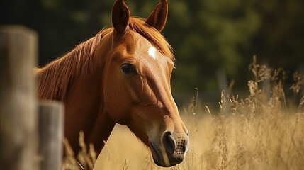 portrait of a horse in the grass - obrazy, fototapety, plakaty