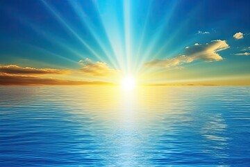 Naklejka na ściany i meble serene ocean landscape with a bright sun shining down Generative AI