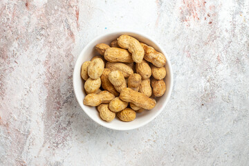 top view fresh peanuts inside plate on white background peanut nut snack walnut