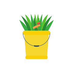  Gardening and horticulture tools. a bucket with flowers. Flat design on white background. Vector illustration.
