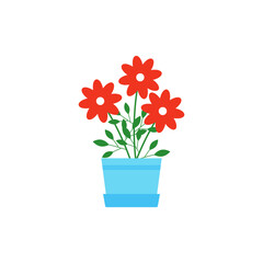 Gardening and horticulture tools. A pot with flowers. Flat design on white background. Vector illustration. Vector illustration.