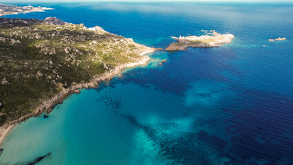 Santa Teresa Gallura is a town on the northern tip of Sardinia, Isola di Municca, Island Municca, in the province of Sassari, Italy. Fhotographed from the  top with a drone