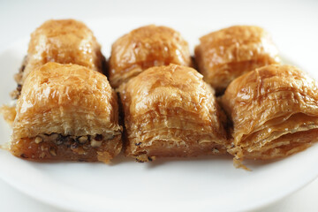 handmade turkish dessert baklava on table 