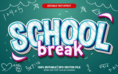School break chalk texture 3d text effect design