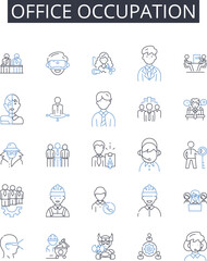 Office occupation line icons collection. Classroom learning, Business venture, Social gathering, Romantic rendezvous, Creative endeavor, Academic pursuit, Agricultural cultivation vector and linear
