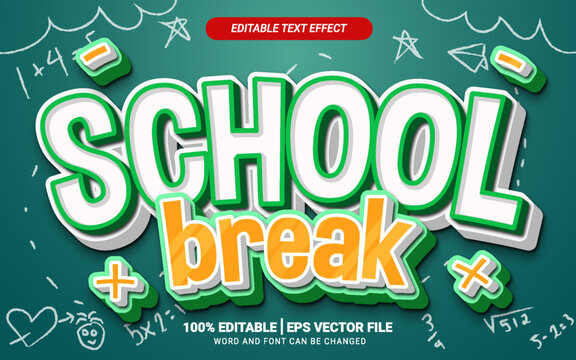 school break 3d text effect editable template design