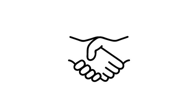 shaking hands icon animation, 4K illustration of shaking hands icon in outline design, animated on a white background.