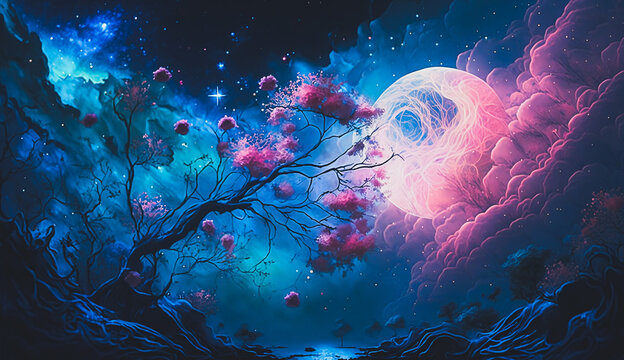 Pink Abstract Moon Art using Generative AI | 300 dpi