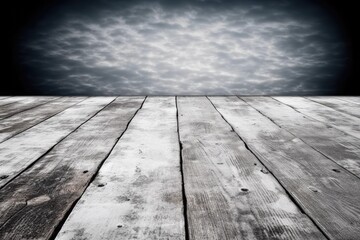wooden floor with a dramatic cloudy sky in the background Generative AI