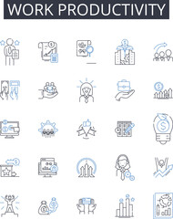 Work productivity line icons collection. Time management, Job efficiency, Task completion, Output quality, Performance rate, Output quantity, Achievement level vector and linear illustration. Work