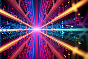 AI generated Abstract Red and Purple Connecting Grids Representing Data Networking