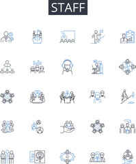Staff line icons collection. Personnel, Employees, Workers, Team members, Crew members, Colleagues, Associates vector and linear illustration. Members,Teammates,Helpers outline signs set