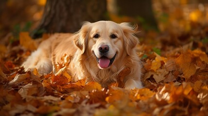 Golden Retriever in the Fall