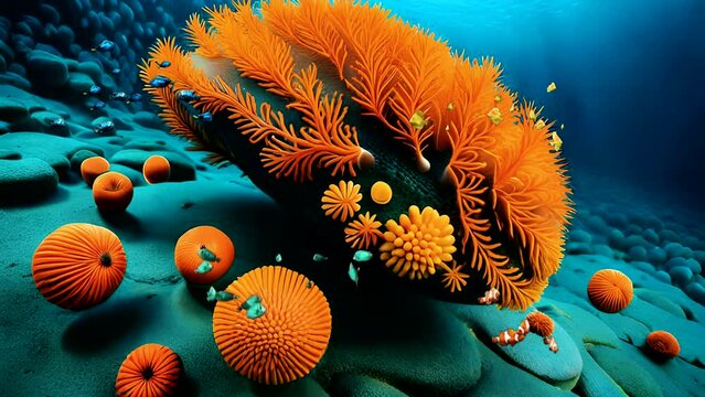 Seeing the scenery underwater. Diving to the bottom of the sea, filled with fish swimming around seaweed and coral reefs, various fish with different colors. Beautiful seaweed. The blue sea is penetra