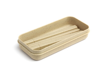 plastic chopsticks isolated on white background. travel utensil set