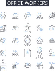 Office workers line icons collection. Desk jockeys, Cubicle dwellers, White-collar employees, Business professionals, Administrative staff, Paper pushers, Corporate workforce vector and linear - obrazy, fototapety, plakaty
