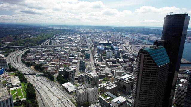 Aerial of Seattle Business and Industrial District with Stadiums