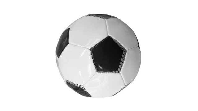 Soccer leather ball or football ball isolated on white background. Spins clockwise