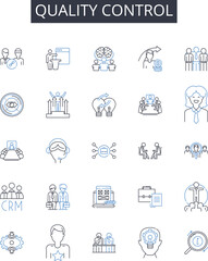 Quality control line icons collection. Risk management, Project planning, Employee training, Sales strategy, Product design, Customer satisfaction, Service delivery vector and linear illustration