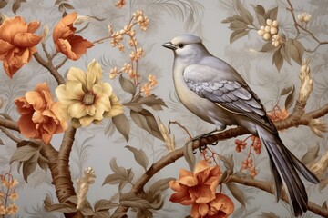 wallpaper birds and flowers long branches background