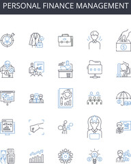 Personal Finance Management line icons collection. Financial Planning, Wealth Management, My Management, Fiscal Organizing, Budget Control, Mtary Guidance, Investment Strategy vector and linear