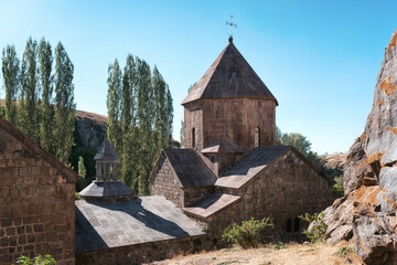 View of Vanevank church on sunny summer day. Artsvanist, Gegharkunik Province, Armenia.