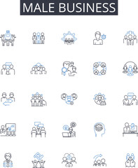 Male business line icons collection. Masculine enterprise, Men's commerce, Gentlemen's industry, Blokes' sector, Guys' dealings, Manly trade, Masculine economy vector and linear illustration. Gents