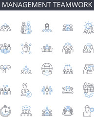 Management teamwork line icons collection. Efficient collaboration, Effective partnership, Group cooperation, Cohesive unity, Joint effort, Collective success, Cohesion alliance vector and linear