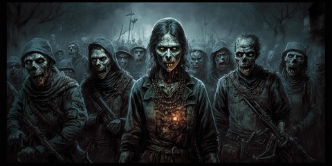 An army of undead apocalypse horror monster dark theme fantasy. Generative AI AIG16. - obrazy, fototapety, plakaty