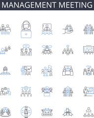 Management meeting line icons collection. Executive gathering, Gathering of leaders, Administrative assembly, Team meeting, Business conference, Board of directors meeting, Strategic planning session