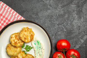top view tasty squash meal sliced cooked vegetables on a grey background cooking meal vegetable food