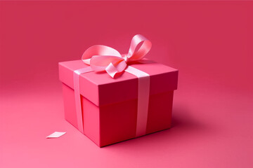 Obraz premium pink gift box tide with red ribbons copy space, happy nurse day concept. pink background, Generative ai