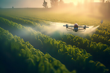 Airplanes spraying pesticides on farms. AI technology generated image - obrazy, fototapety, plakaty