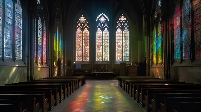 A Dimly Lit Church Interior Generative AI