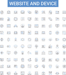 Website and device outline icons collection. website, device, mobile, tablet, desktop, laptop, smartphone vector illustration set. operating, system, iOS line signs