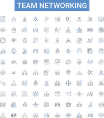 Team networking outline icons collection. Networking, Team, Collaboration, Connecting, Partnership, Discussion, Union vector illustration set. Communication,Association,Interaction line signs