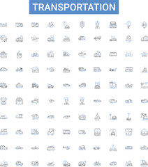 Transportation outline icons collection. Train, Bus, Plane, Taxi, Ferry, Boat, Automobile vector illustration set. Motorcycle, Scooter, Bicycle line signs